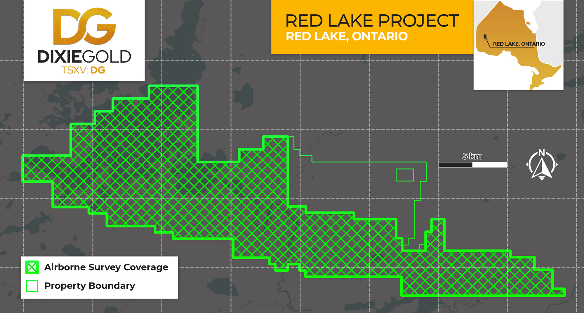 Figure 2: Dixie Gold Inc. - Coverage Map of the Fall 2020 Geophysical Survey at the Red Lake Gold Project